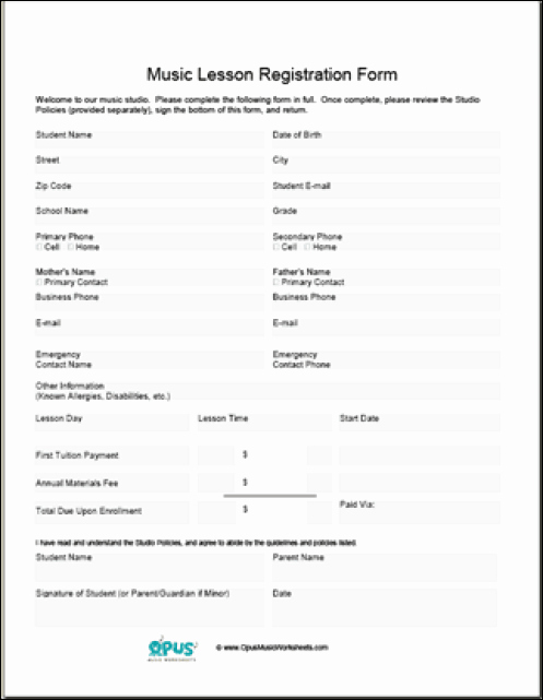 Choir Lesson Plan Template Unique Printable Registration form Templates Word Excel Samples