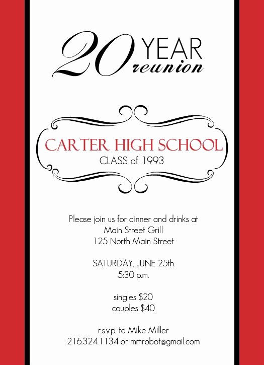 Class Reunion Invitation Template Best Of Reunion Invitations Classic Red and White 20 Year Class