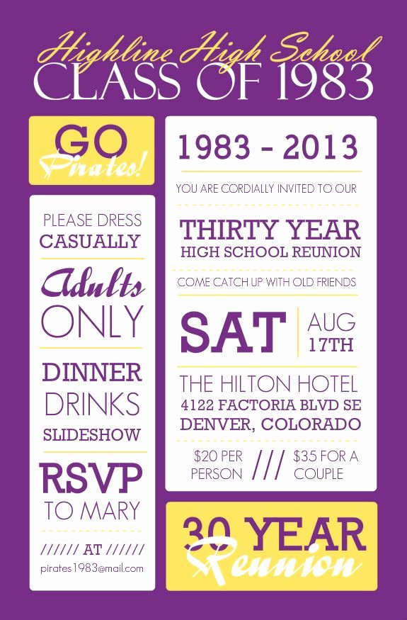 Class Reunion Invitation Template Luxury Poster Style Purple and Yellow Class Reunion Invitation