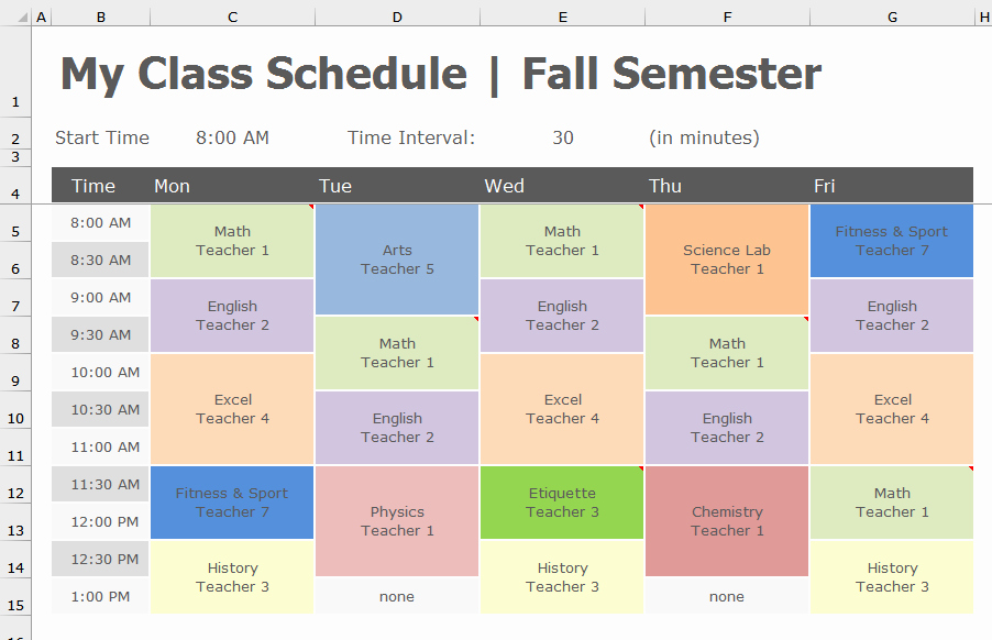 Class Schedule Template Excel Beautiful Back to School Transform Class Schedule to Pivottable