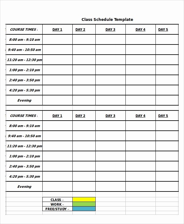 Class Schedule Template Excel Fresh Sample Class Timetable Template 9 Free Documents