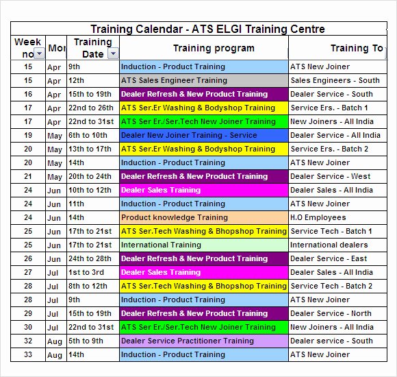 Class Schedule Template Excel Luxury Free 21 Sample Training Calendar Templates In Google Docs