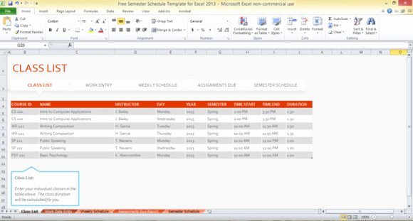 Class Schedule Template Excel Luxury Free Semester Schedule Template for Excel 2013