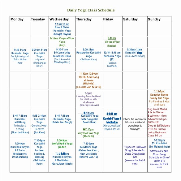 Class Schedule Template Excel New Class Schedule Template 36 Free Word Excel Documents