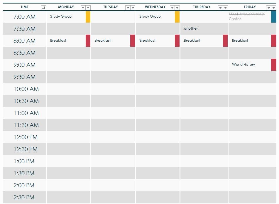 Class Schedule Template Online Awesome College Class Schedule Template