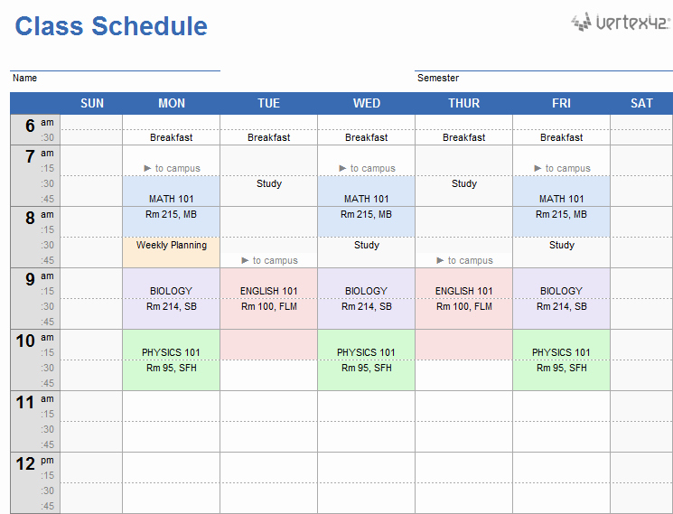 Class Schedule Template Online Unique Weekly Class Schedule Template for Excel