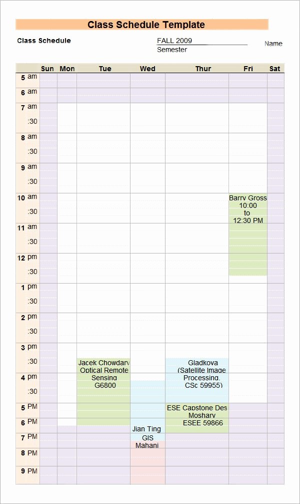 Class Schedule Template Word Elegant Free 6 Sample Class Schedules In Pdf Word