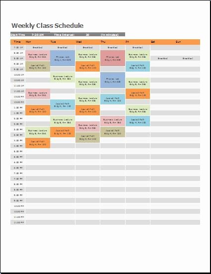 Class Schedule Template Word Elegant Weekly Class Schedule Template at Wordtemplatesbundle