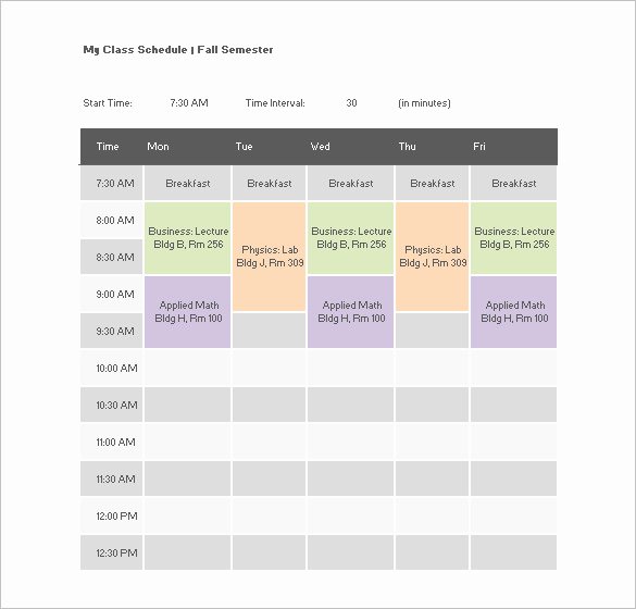 Class Schedule Template Word Luxury College Class Schedule Template – 7 Free Word Excel Pdf