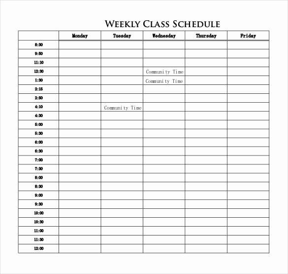 Class Schedule Template Word New College Class Schedule Template