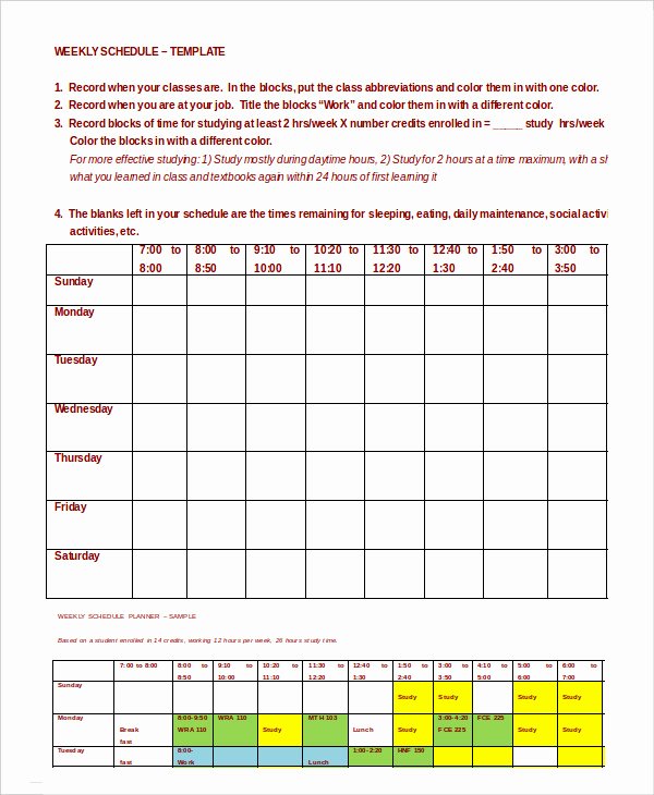 Class Schedule Template Word New Weekly Schedule Template 10 Free Word Excel Pdf