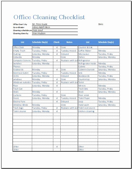 Cleaning Schedule Template Excel Inspirational Fice Cleaning Checklist Template