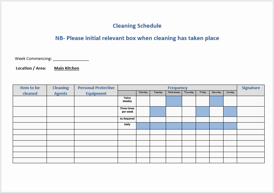 Cleaning Schedule Template Excel Lovely 6 Free Cleaning Schedule Templates In Ms Word and Ms Excel