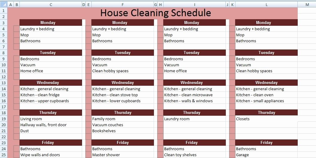 Cleaning Schedule Template Excel Lovely Get House Cleaning Schedule Template Xls