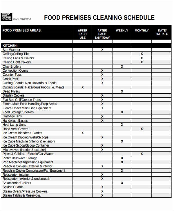 Cleaning Schedule Template Excel Luxury Restaurant Cleaning Schedule Templates 14 Free Word Pdf