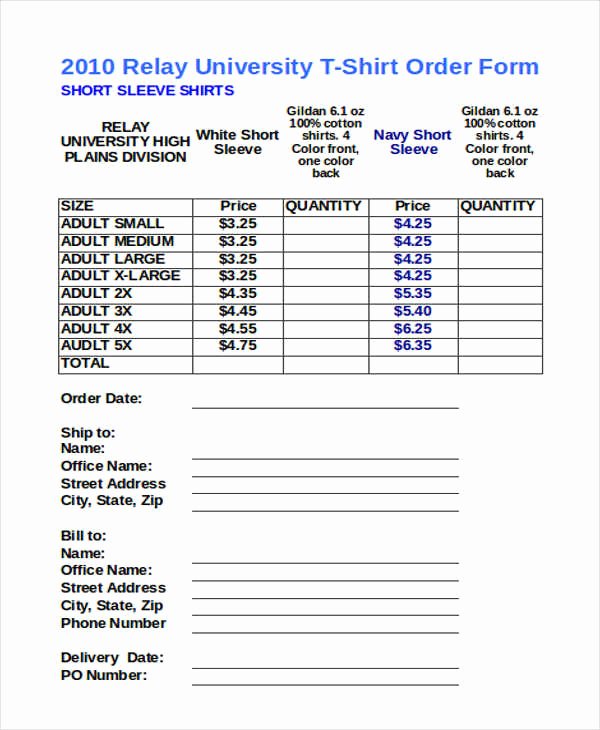 Clothing order form Template Excel Fresh 12 T Shirt order forms Free Sample Example format