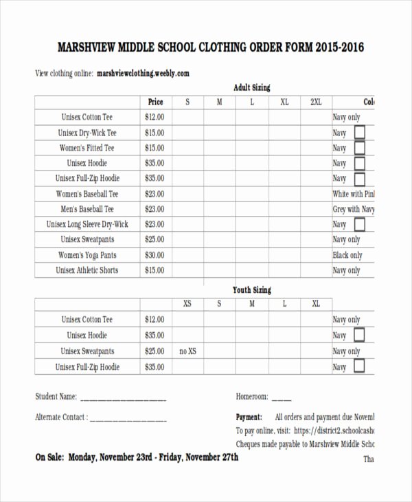 Clothing order form Template Excel Lovely 9 Clothing order forms Free Samples Examples format