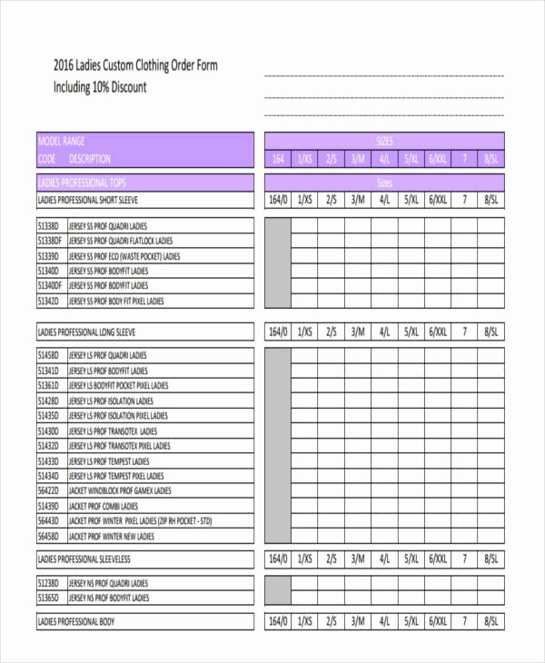 Clothing order form Template Excel Lovely 9 Clothing order forms Free Samples Examples format