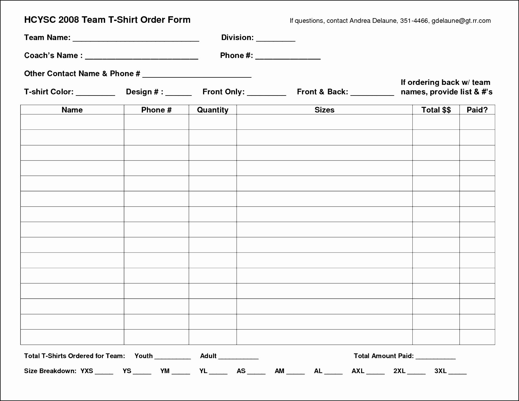 Clothing order form Template Free Beautiful Excel Shirt order form Template Besttemplates123