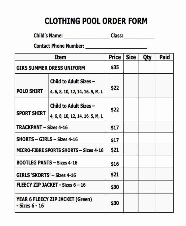 Clothing order form Template Free Unique 9 Clothing order forms Free Samples Examples format