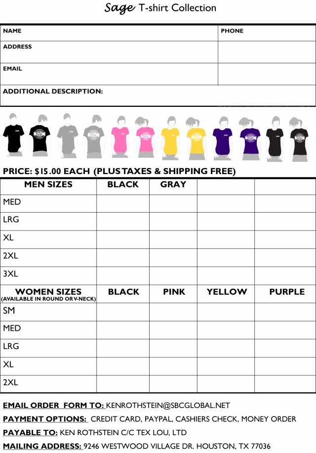 Clothing order form Template Free Unique Printable T Shirt order forms Templates