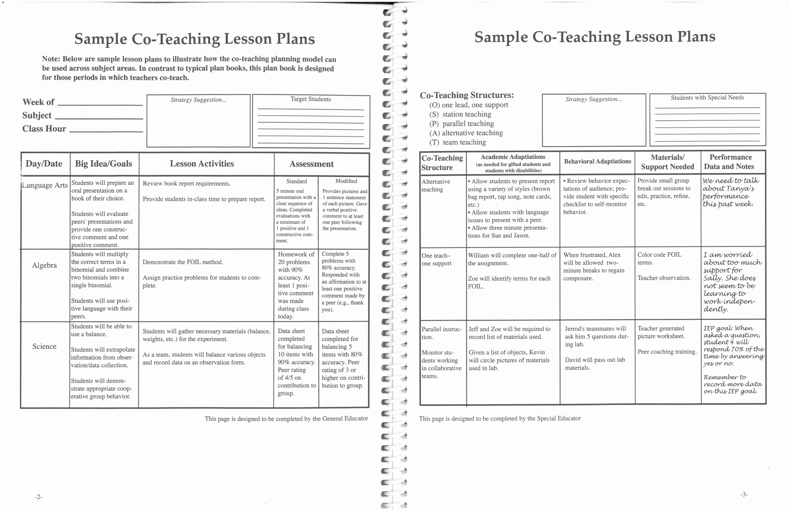 Co Teaching Lesson Plan Template Inspirational Printable Co Teaching Lesson Plans 2 with Teaching Lesson