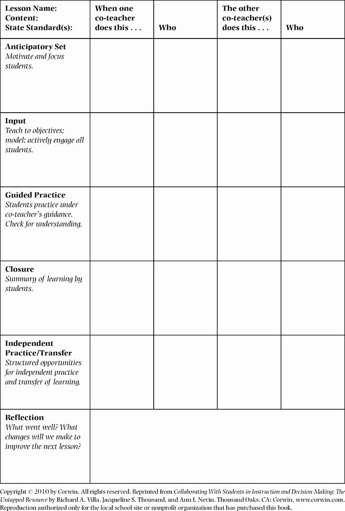 Co Teaching Lesson Plan Template Lovely Sage Books Collaborating with Students In Instruction