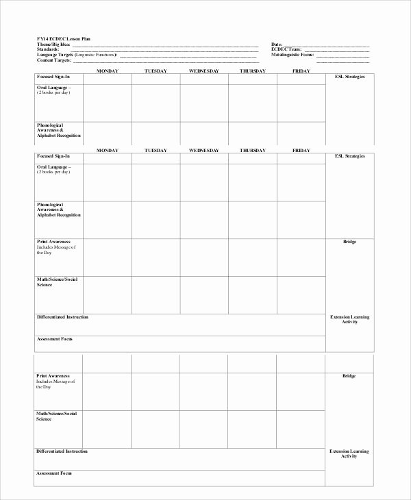 Co Teaching Planning Template Beautiful Printable Preschool Lesson Plan Template