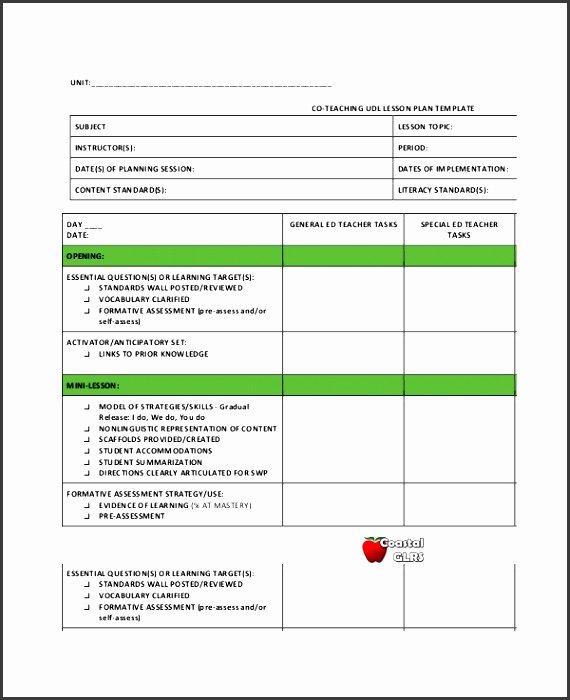 Co Teaching Planning Template Best Of 8 Teacher Lesson Plan Template Sampletemplatess