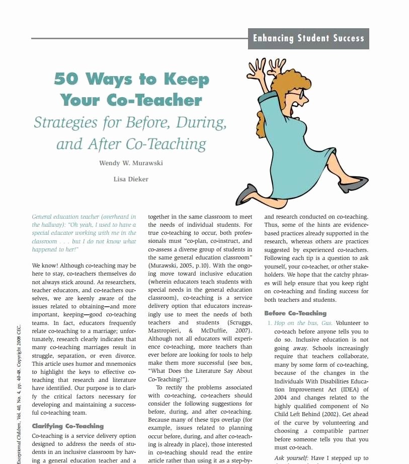 Co Teaching Planning Template Inspirational 50 Ways to Keep Your Co Teacher Strategies for before