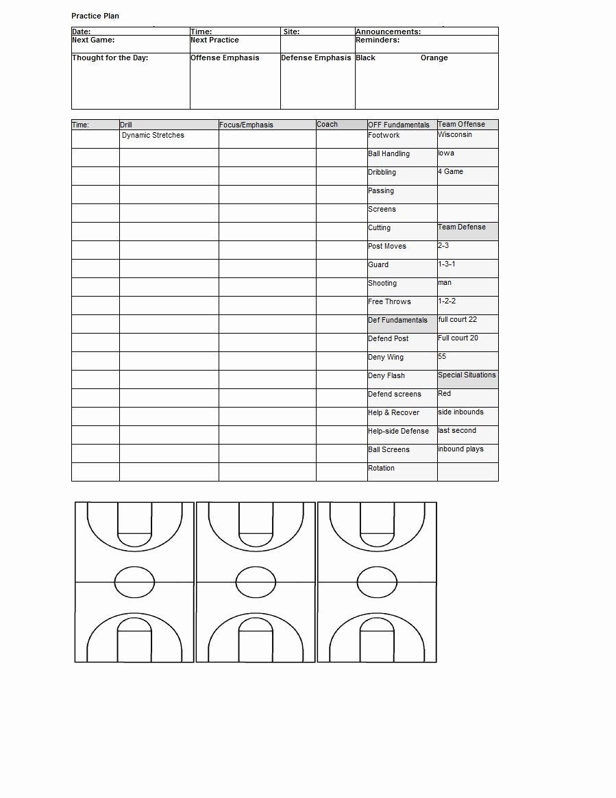 College Baseball Practice Plan Template Awesome Basketball Practice Plan Template Sample