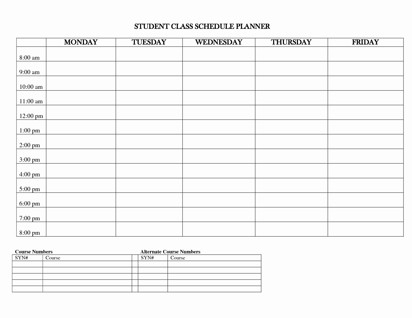 College Course Planning Template New Student Planner Templates