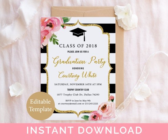 College Graduation Invitation Template Beautiful Floral Graduation Party Invitation Template Kate Grad