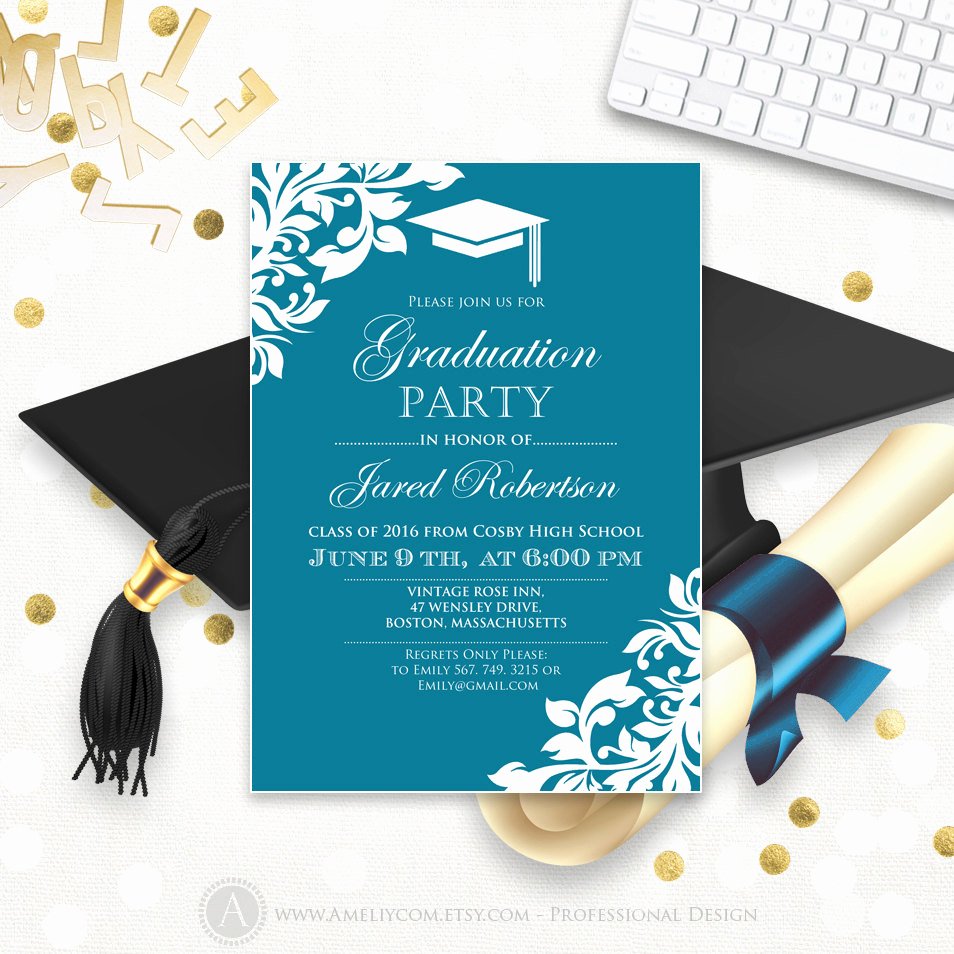 College Graduation Invitation Template Lovely Printable Graduation Party Invitation Template Blue Teal High