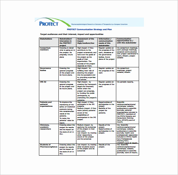 Communication Plan Template Excel New Project Munication Plan Template 6 Word Excel Pdf