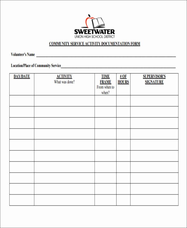 Community Service Hours form Template Beautiful 39 Service forms In Pdf