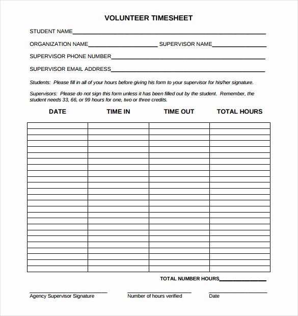 Community Service Hours form Template Beautiful Volunteer Hour forms Template