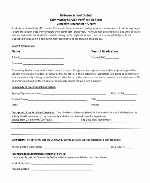 Community Service Hours form Template Elegant Free 10 Sample Munity Service forms