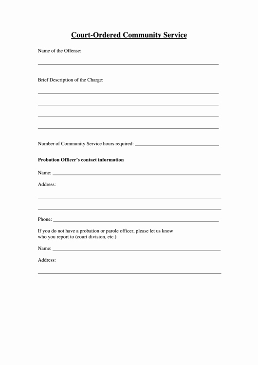 Community Service Hours form Template Fresh Court ordered Munity Service Sheet Printable Pdf