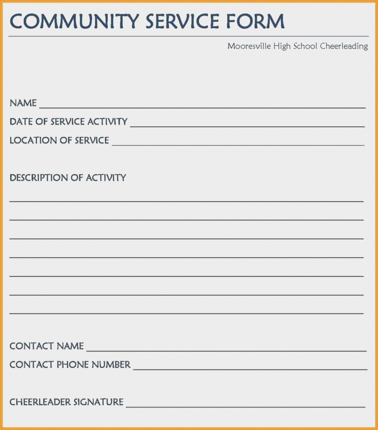 Community Service Hours form Template Inspirational 15 Fantastic Vacation