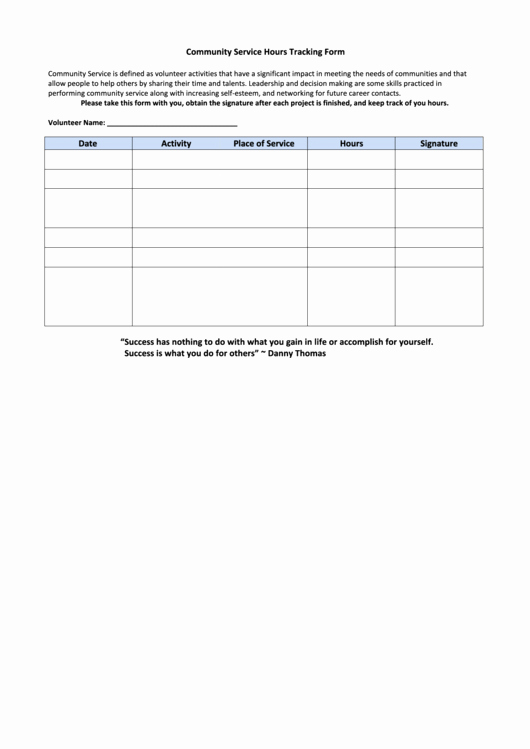 Community Service Hours form Template Lovely Fillable Munity Service Hours Tracking form Printable