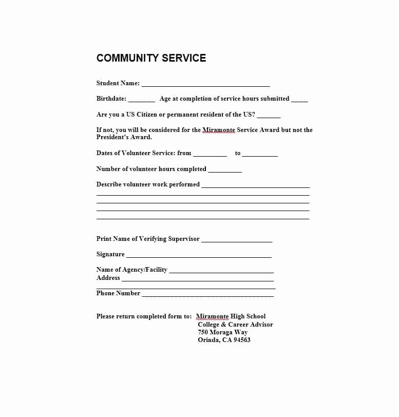 Community Service Hours form Template Luxury Munity Service Letter 40 Templates [ Pletion