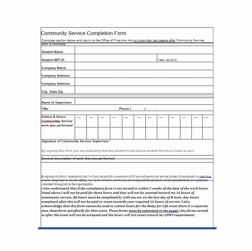 Community Service Hours form Template New Munity Service Letter 40 Templates [ Pletion