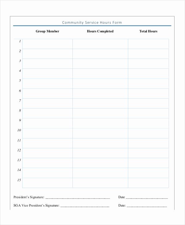 Community Service Hours form Template Unique Free 35 Service form In Templates