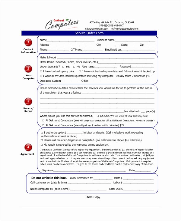 Computer Repair forms Template Awesome Sample Repair order form 9 Examples In Word Pdf