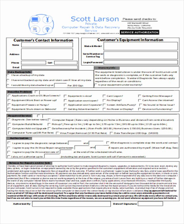Computer Repair forms Template Elegant 28 Of Puter Receipt Template