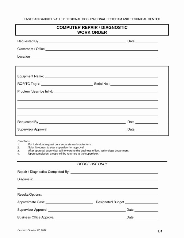 Computer Repair forms Template Elegant Puter Repair form Sample forms