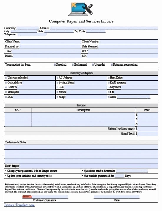 Computer Repair forms Template Elegant Puter Repair form Template