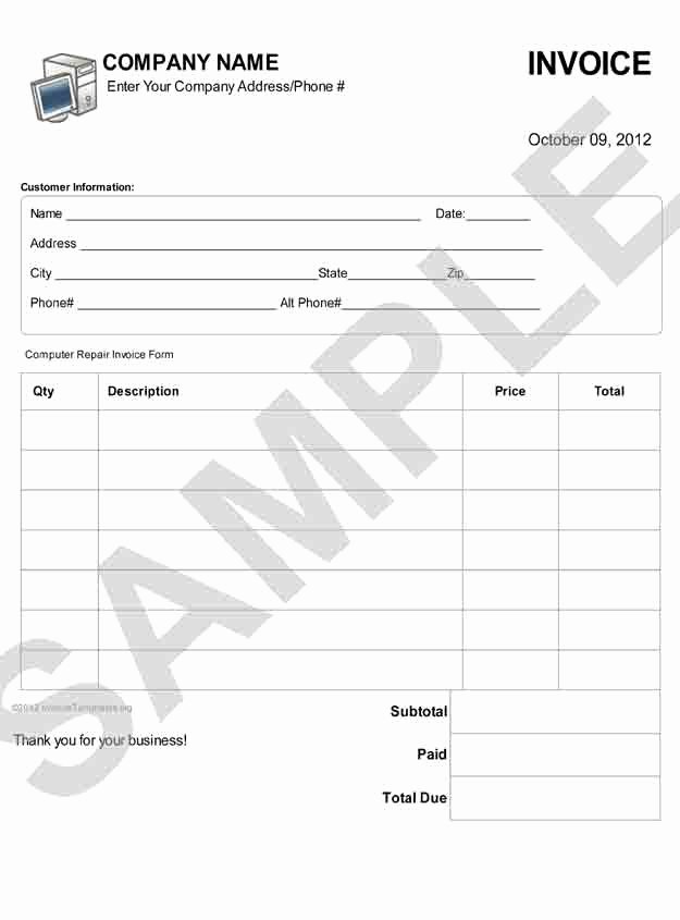 Computer Repair forms Template Elegant Puter Repair Invoice Template