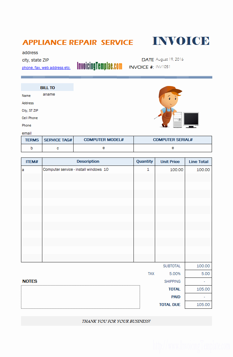 Computer Repair forms Template Lovely Appliance Repair Service Invoice Template